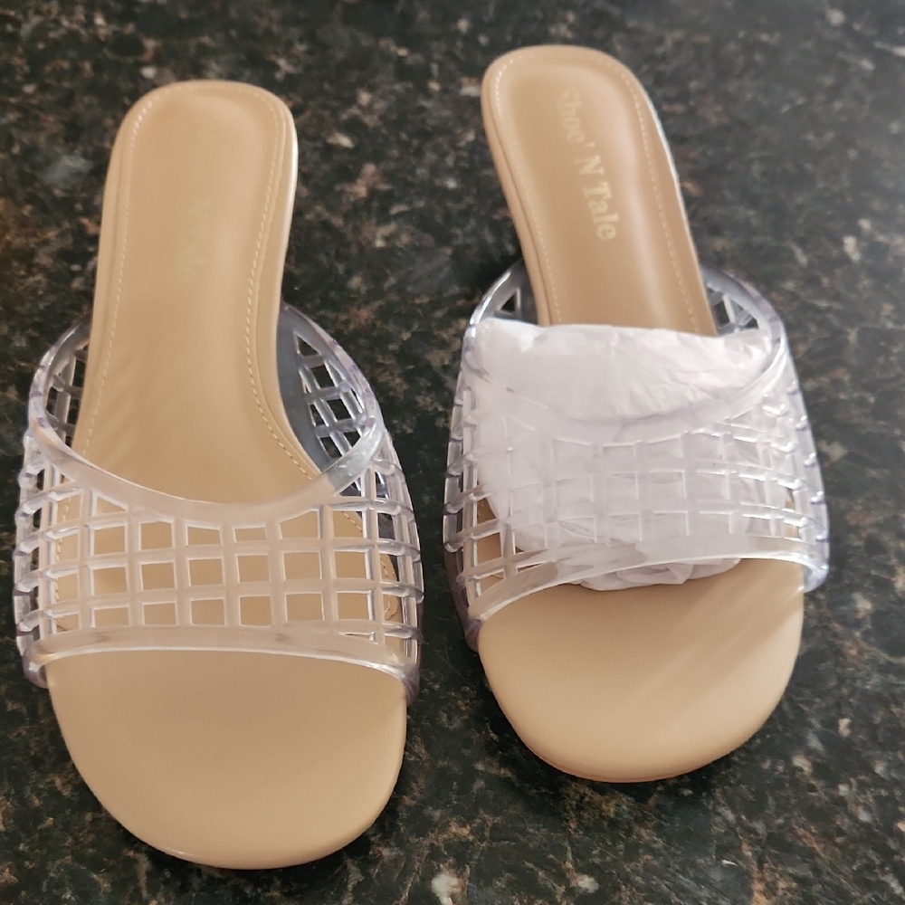 ShoeNTale Beige and Clear Slide Sandals